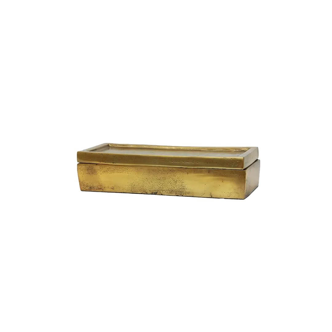 Vintage gold brass rectangular tray isolated